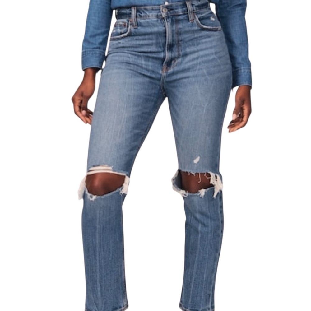 ABERCROMBIE & FITCH | Blue Ultra High Rise Ankle Straight Jeans 29 Distressed